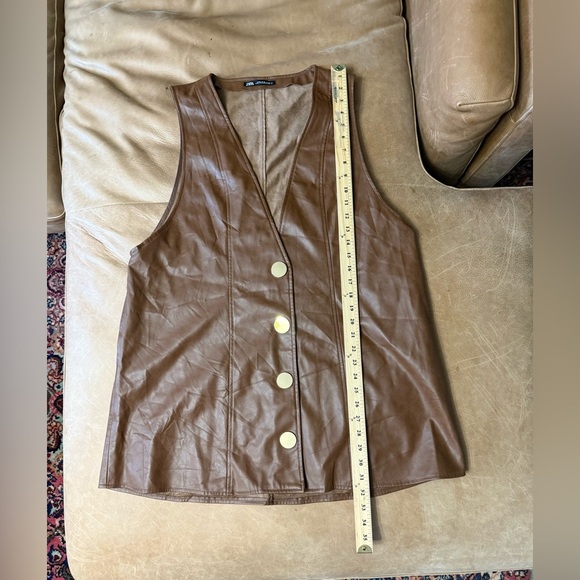 Zara Brown Faux Leather Oversized Button V-Neck Vest Like Mini Dress Sz XL - Picture 2 of 6